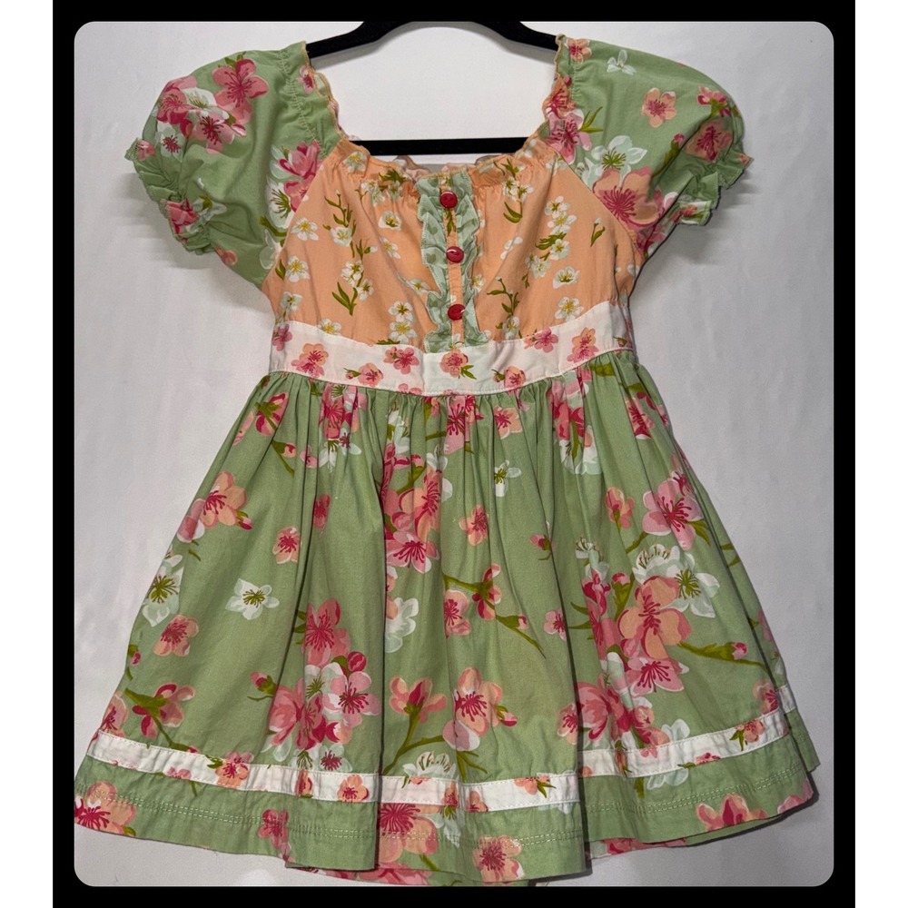 Jelly the Pug Floral Ruffle Pant Set Kids Size 6 Green Peach Boho - Picture 2 of 11